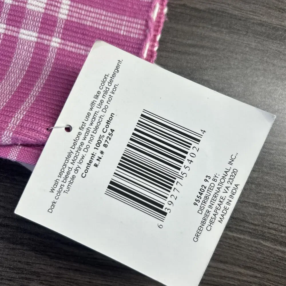 Pink Ribbed Woven Cotton Placemats 12x18 New W/ Tags India Set Of 5 White